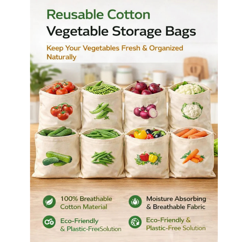 Pack of 5 Cotton Vegetable Storage Bags