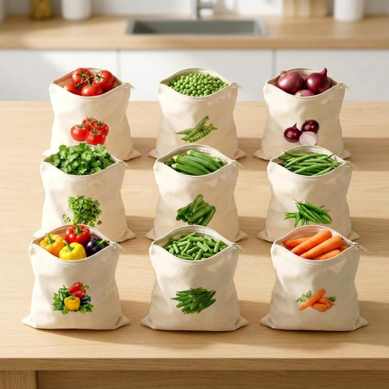 Pack of 5 Cotton Vegetable Storage Bags