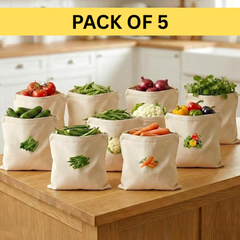 Pack of 5 Cotton Vegetable Storage Bags
