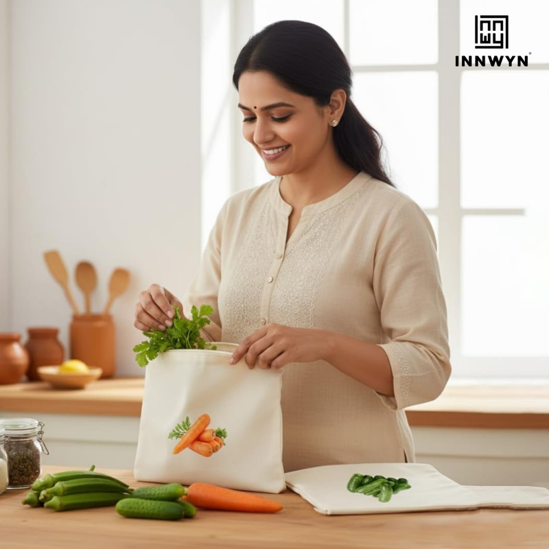 Pack of 5 Cotton Vegetable Storage Bags