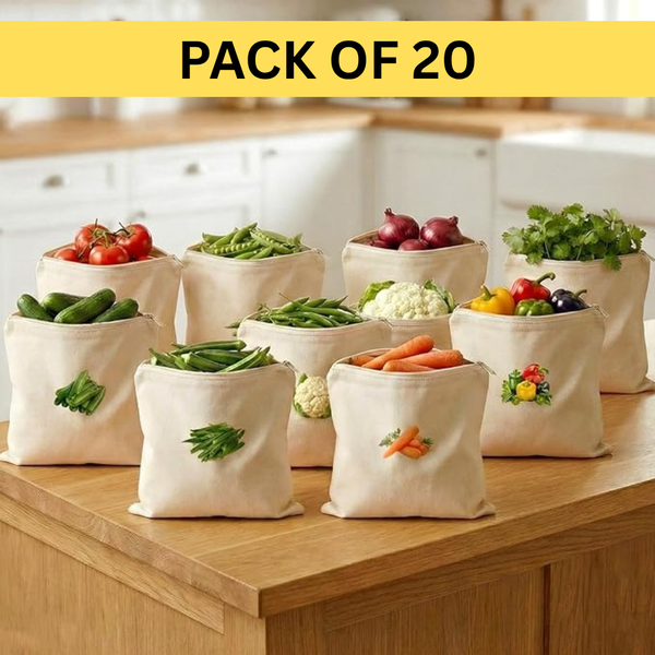 Pack of 20 Cotton Vegetable Storage Bags