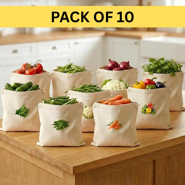 Pack of 10 Cotton Vegetable Storage Bags