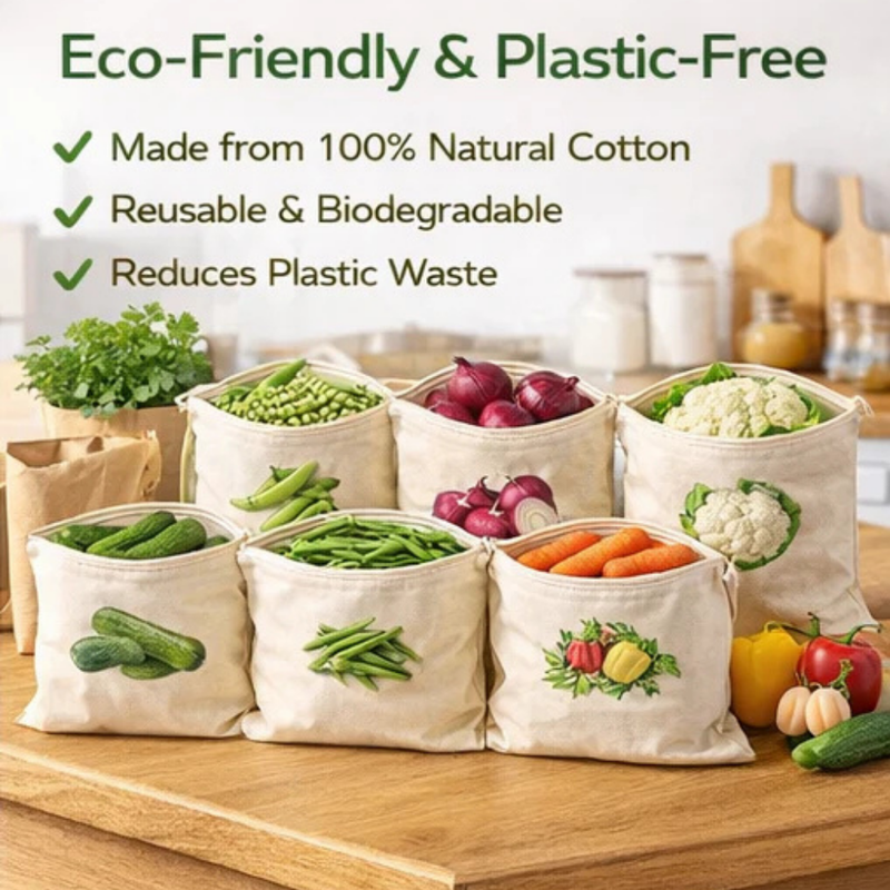 Pack of 10 Cotton Vegetable Storage Bags