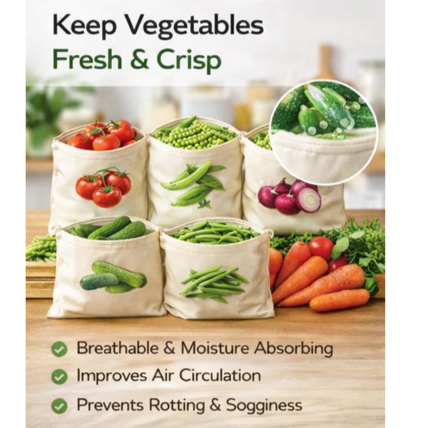 Pack of 15 Cotton Vegetable Storage Bags