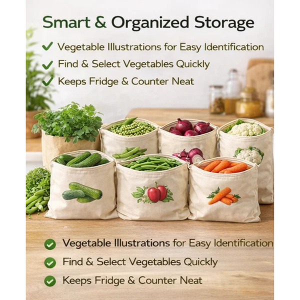 Pack of 5 Cotton Vegetable Storage Bags
