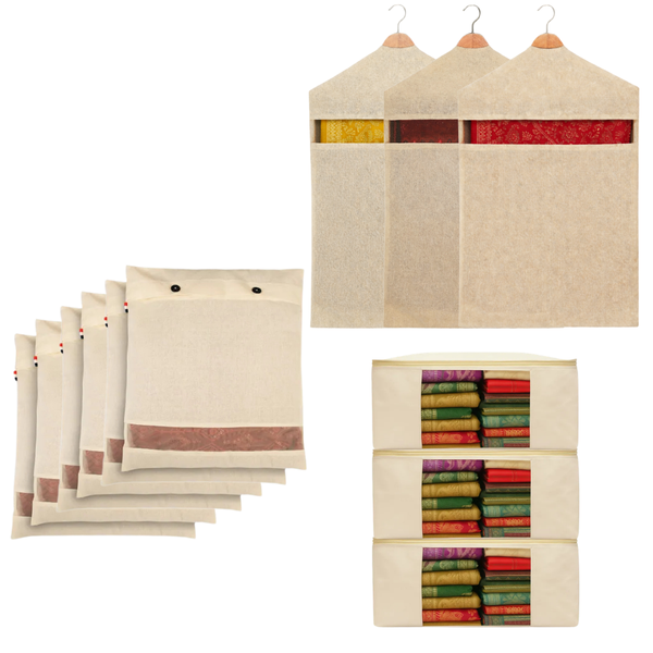 3 Storage Bags with 6 Saree Covers and 3 Hanging Covers