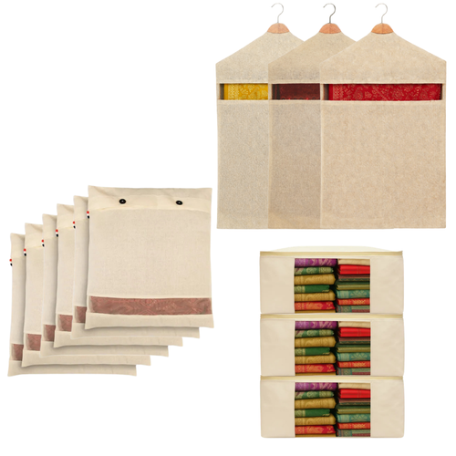 3 Storage Bags with 6 Saree Covers and 3 Hanging Covers