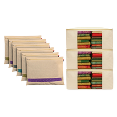 3 Canvas Storage Bags With 6 Saree Covers
