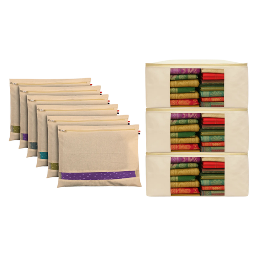 3 Canvas Storage Bags With 6 Saree Covers