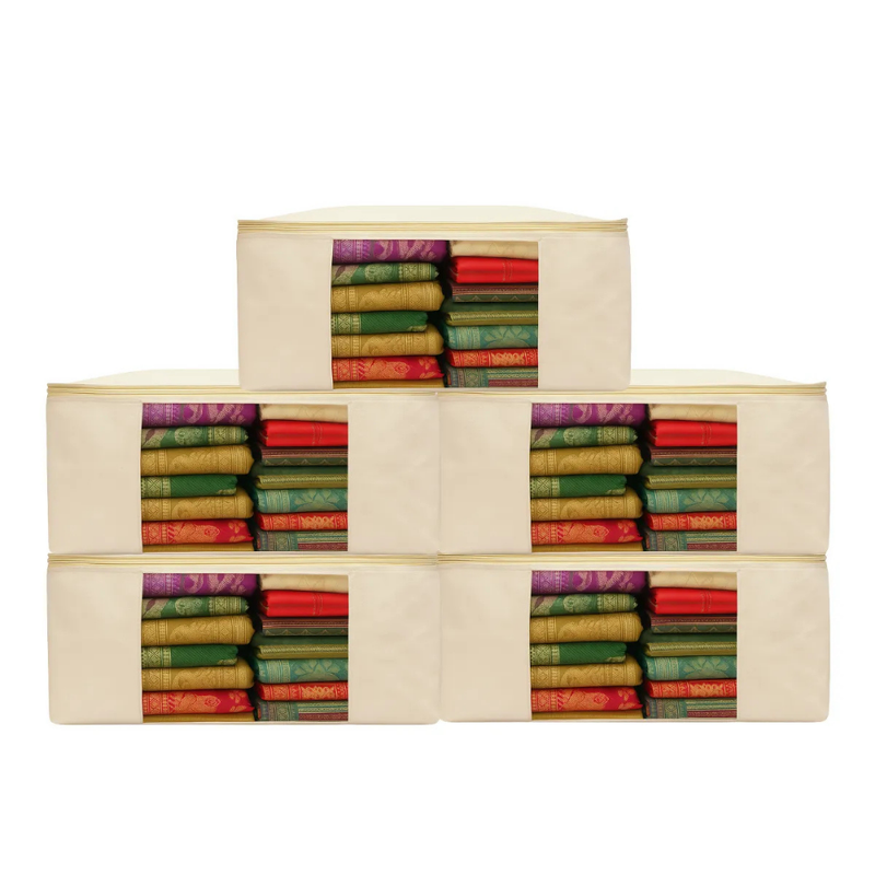Pack of 5 Cotton Canvas Storage Bags