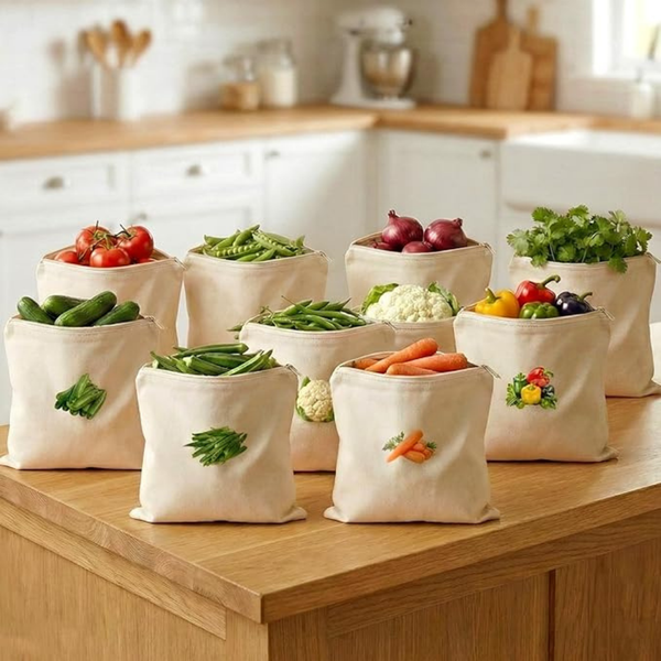 Pack of 10 Cotton Vegetable Storage Bags